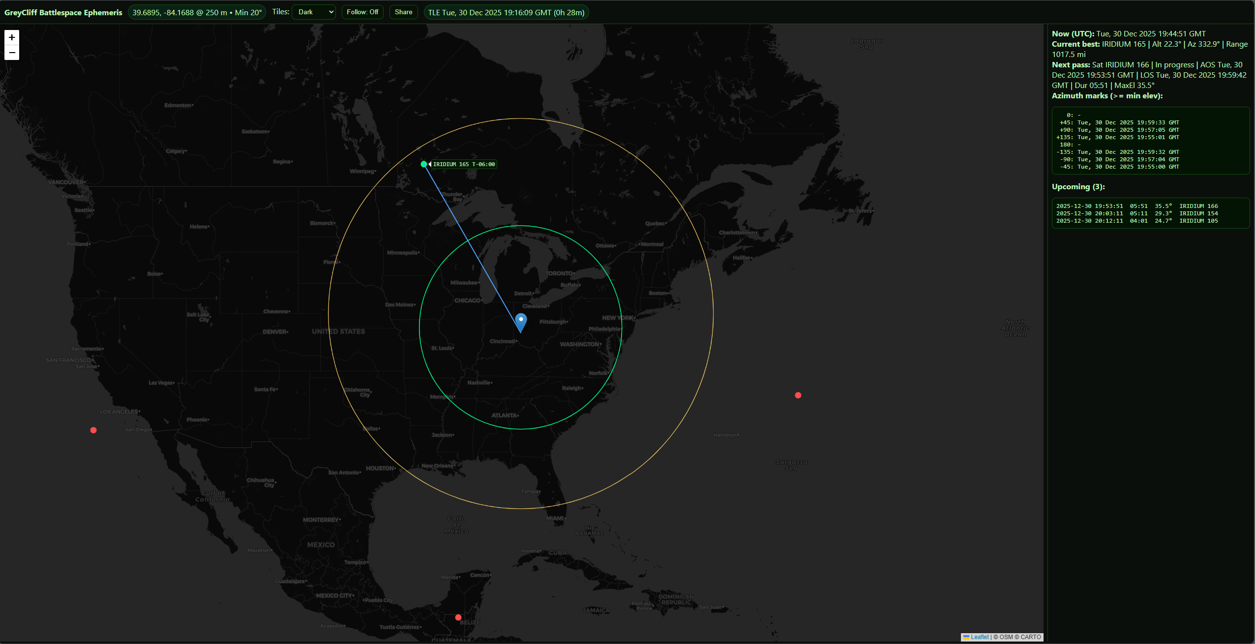 GreyCliff Battlespace Ephemeris - Real-time Iridium Satellite Tracking
